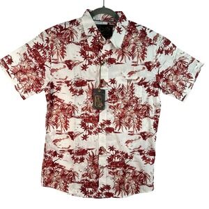 Frontier Threads Button Up Shirt Mens S Maroon Tropical Floral Cotton S2584232WM